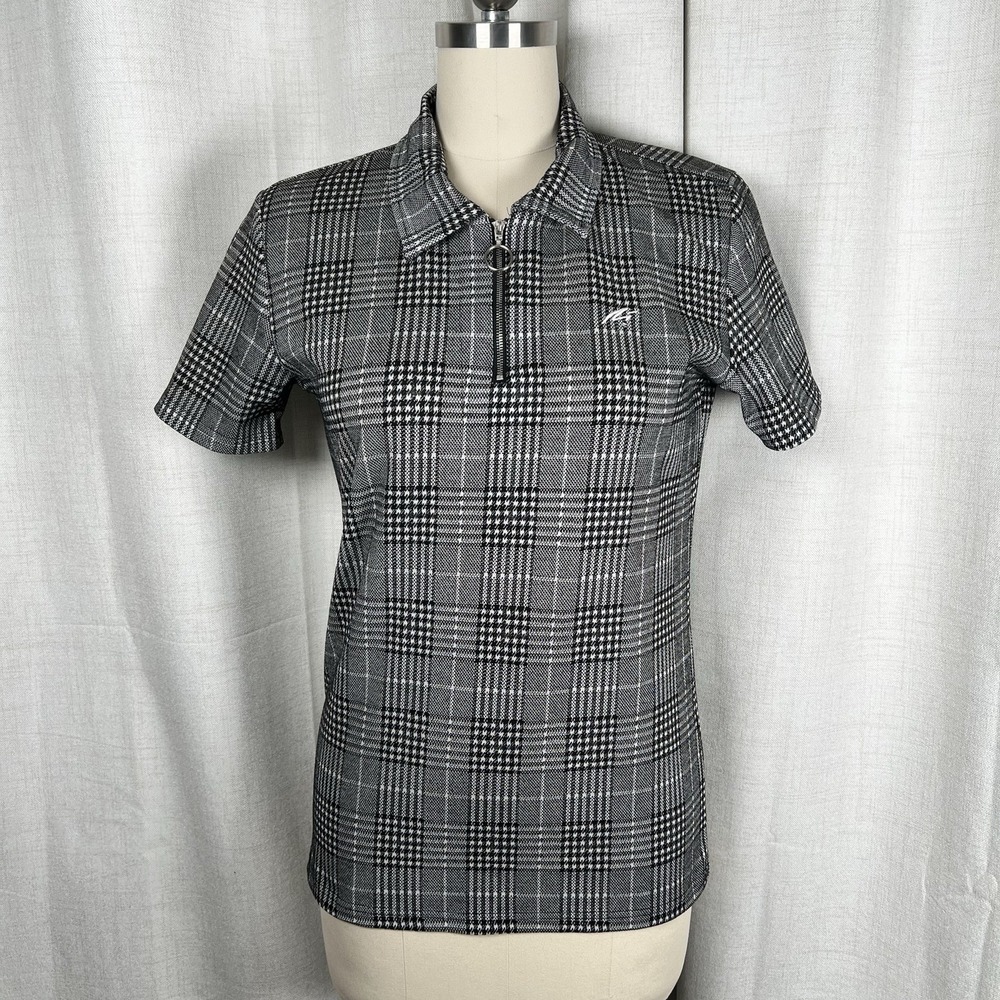Mauvais 1/4 Zip Polo Shirt Black White Glen Plaid Check Men's Size Small Golf